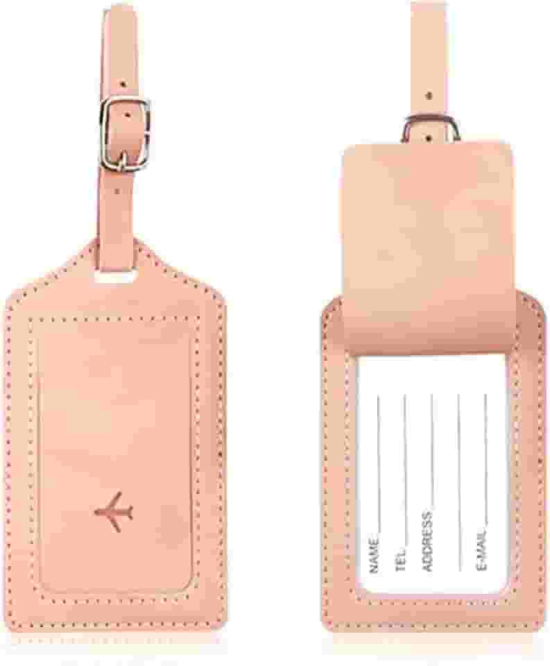 Tag de Mala de Couro para Identificação, Fecho de Fivela com Capa de Privacidade, Resistente e Durável, Etiqueta de Bagagem para Viagens – DAZZELI (ROSA)