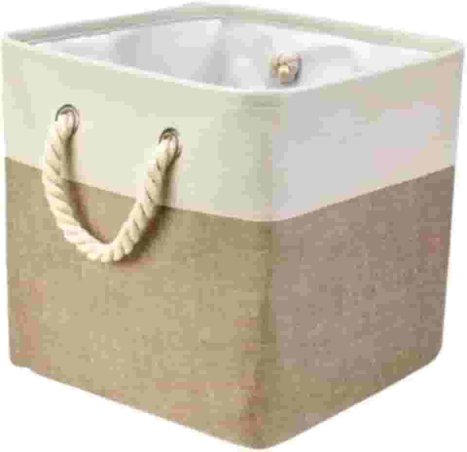 Caixa Cesto Organizador De Tecido Linho dobrável Offwhite Alça Algodão Trançado (38x48x30cm)