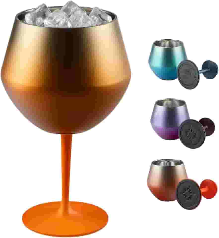 Taça Térmica Inox 2 em 1 Vinho Gin Drinks Cerveja 414ml Copo Térmico Haste Removível Aço Inoxidável Conserva Bebidas Geladas Isolamento Térmico Parede Dupla Cocktail Coquetel (LARANJA)