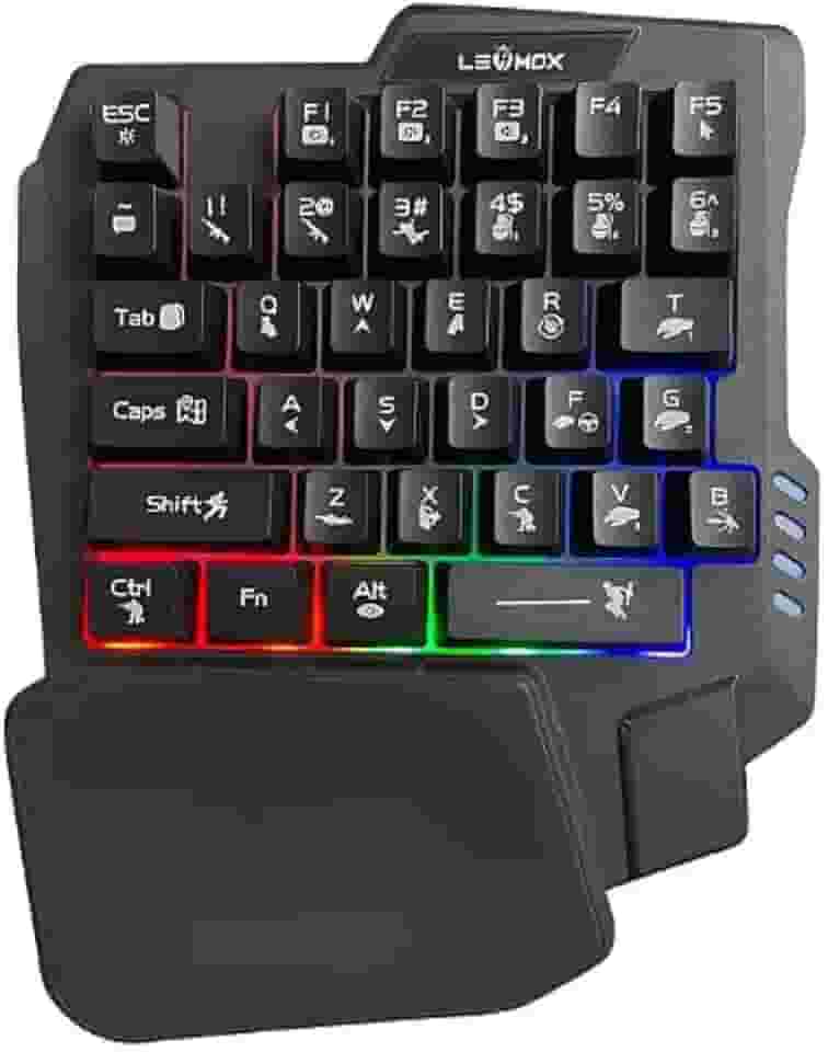 Teclado Gamer Single Handed Profissional, Semi Mecânico RGB, Design Compacto, LED Personalizável, Compatível com PC