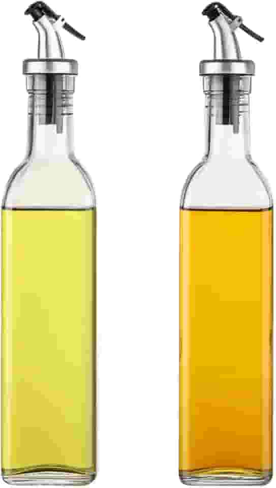 Kit 2 Porta Azeite e Vinagre de Vidro 500ml Premium Galheteiro com Tampa Dosadora Dispenser para Óleo Molhos e Temperos Garrafa Transparente Multiuso Econômica e Saudável para Cozinha 500ml Premium