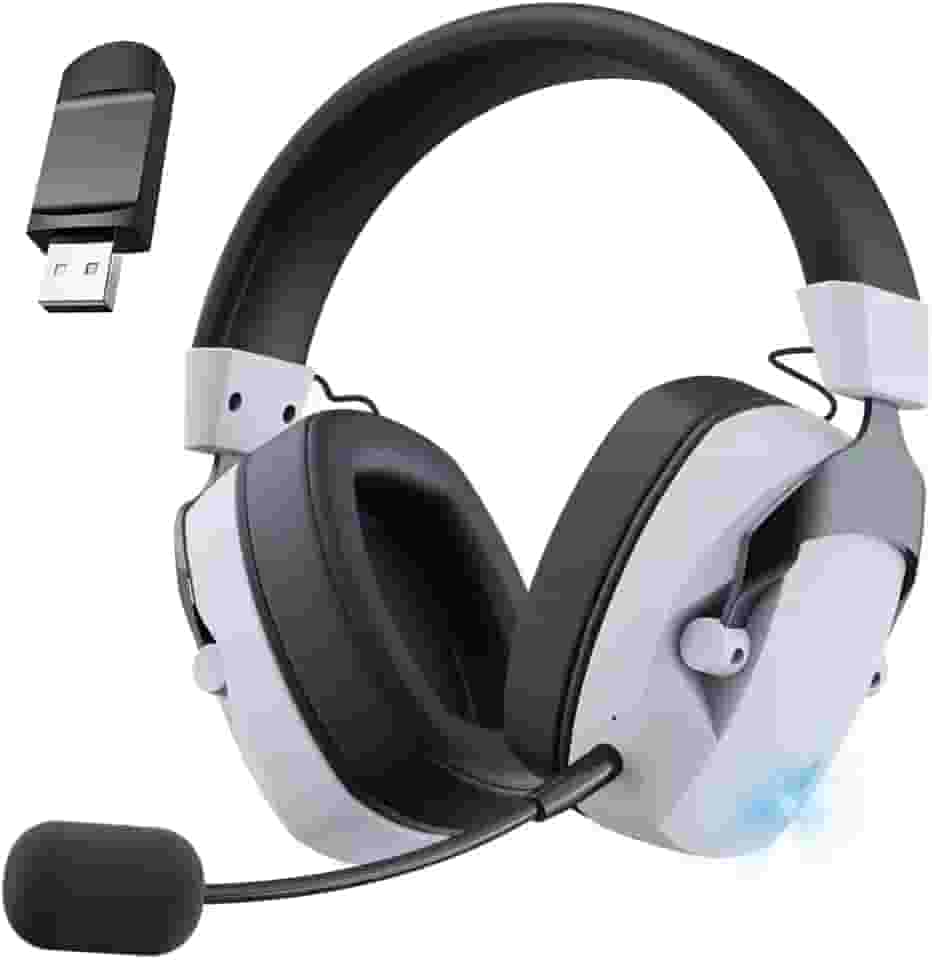 Headset Gamer, GIZNIC BL100 PRO Fone Gamer, Fone de Ouvido Sem Fio Para Jogos, Conexão USB e Bluetooth, Microfone Destacável, Design Leve e Confortável - Preto e Branco