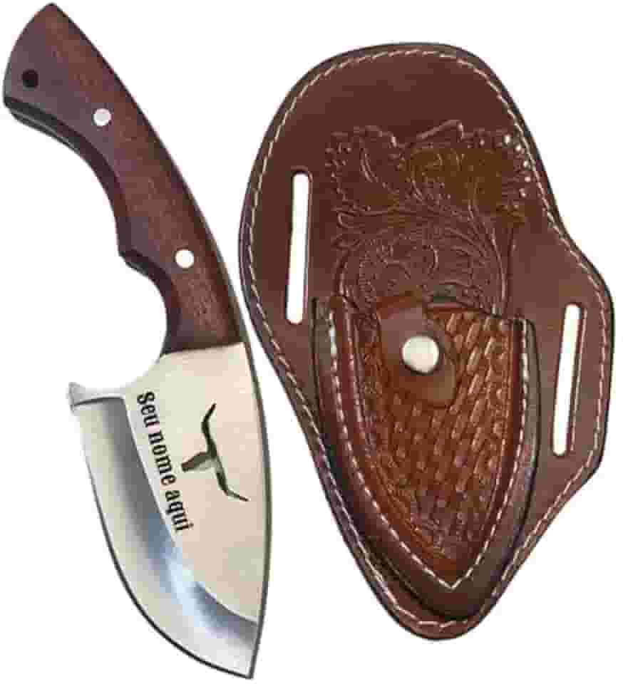 Faca Campeira Unha de Onça Personalizada com Bainha de Couro