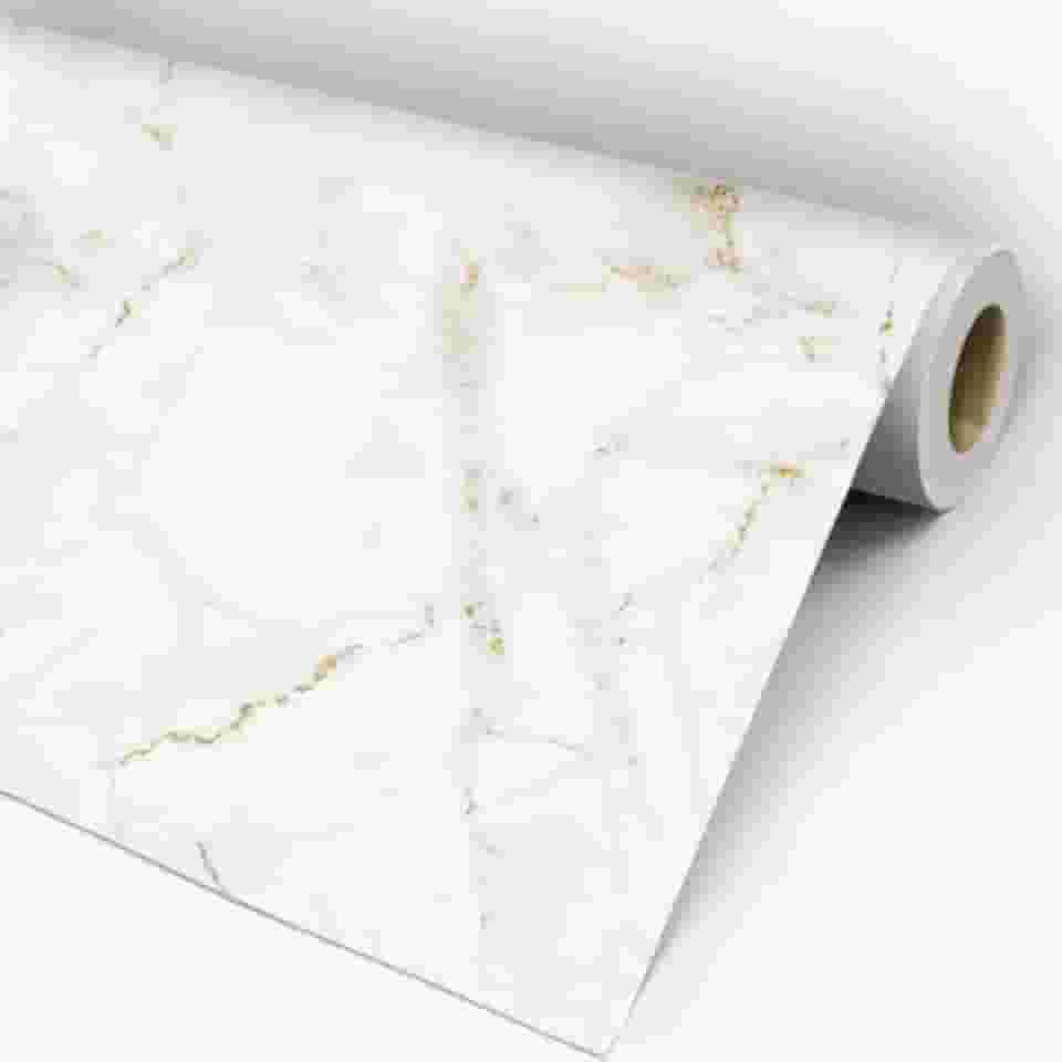 Papel de Parede Autoadesivo de Mármore Texturizado, Rolo de 5 Metros x 45 cm, Branco (1)