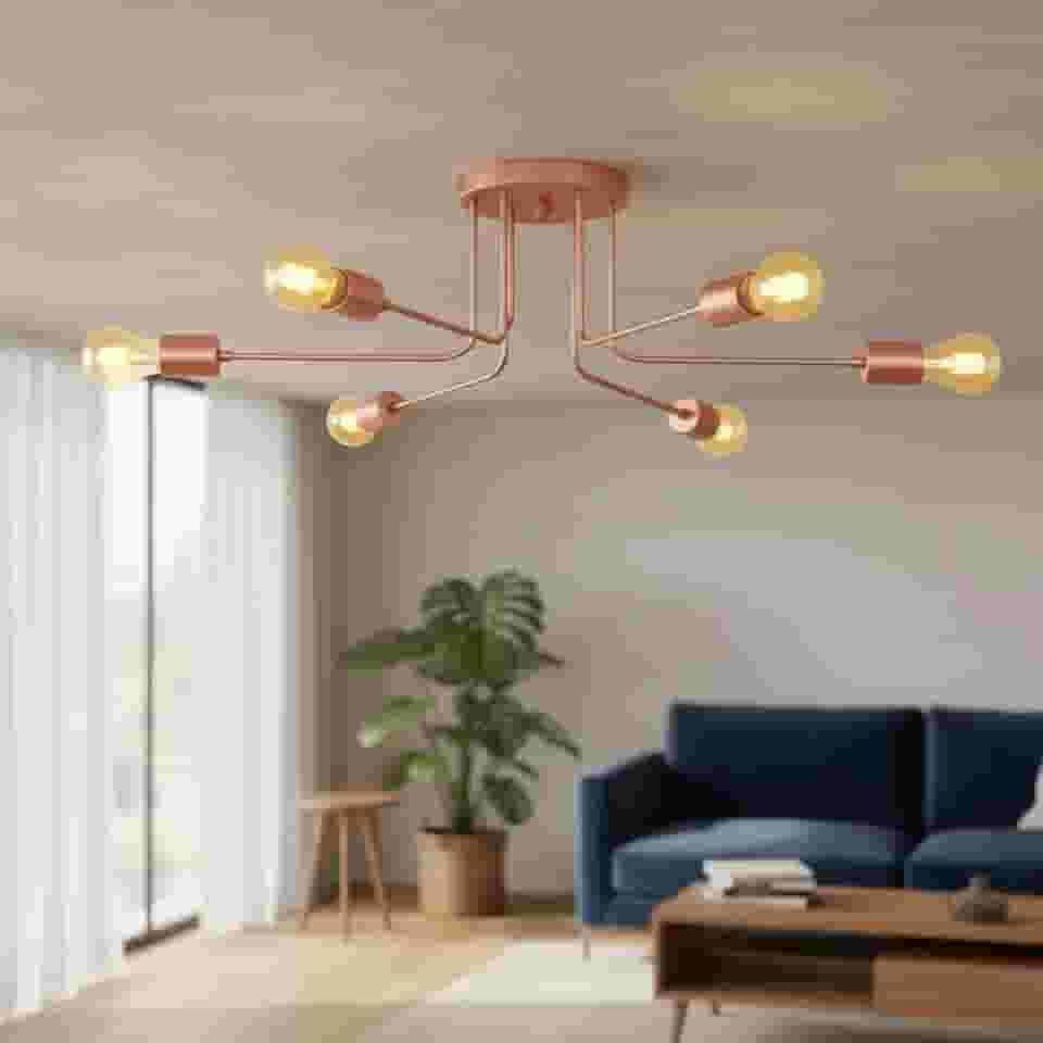 Luminária de Teto Sputnik 6 Braços "L" Lustre Sala Quarto Cozinha Area Gourmet Hall Sala (ROSE GOLD)