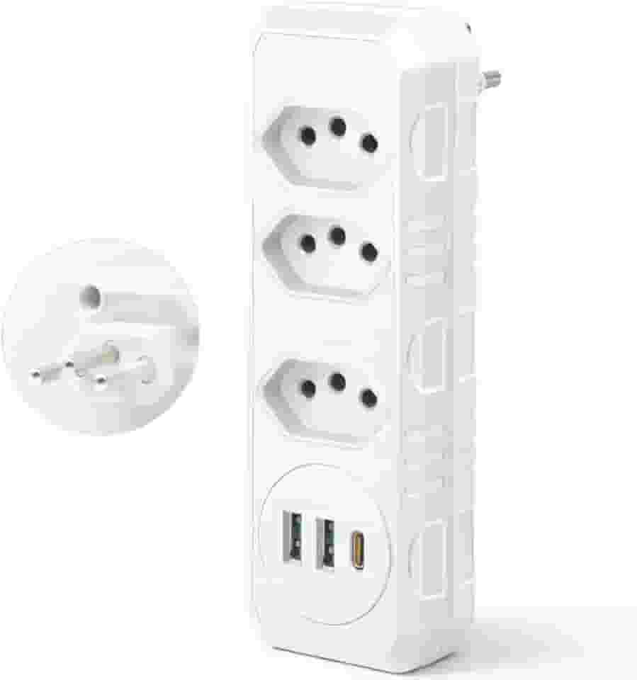 Extensão Tomada Smart com USB, Adaptador Inteligente, Régua Tomada, Régua de Energia, Adaptador, 3 Tomadas, 2 Interfaces USB, 1 Porta Tipo-C Premium Quality