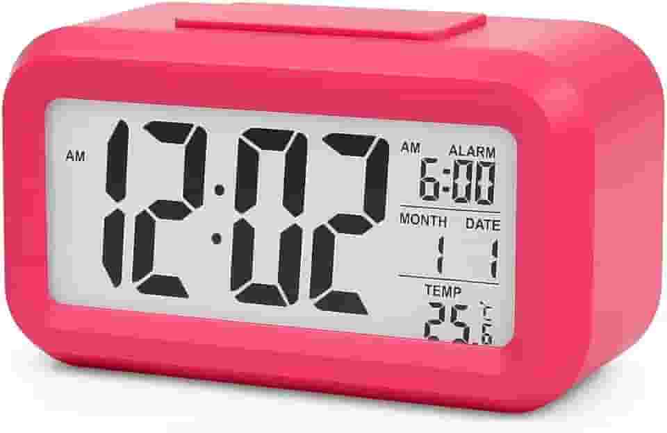 Relógio Digital de Mesa Despertador de Cabeceira Inteligente com Sensor de Temperatura Cabeceira (Rosa Escuro)