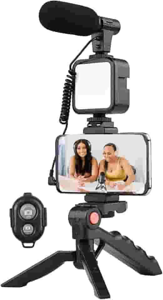 Tripé Suporte de Celular Gravação 5 em 1 com Ring Iluminação Led Microfone Vídeo Vlog Bluetooth Estabilizador