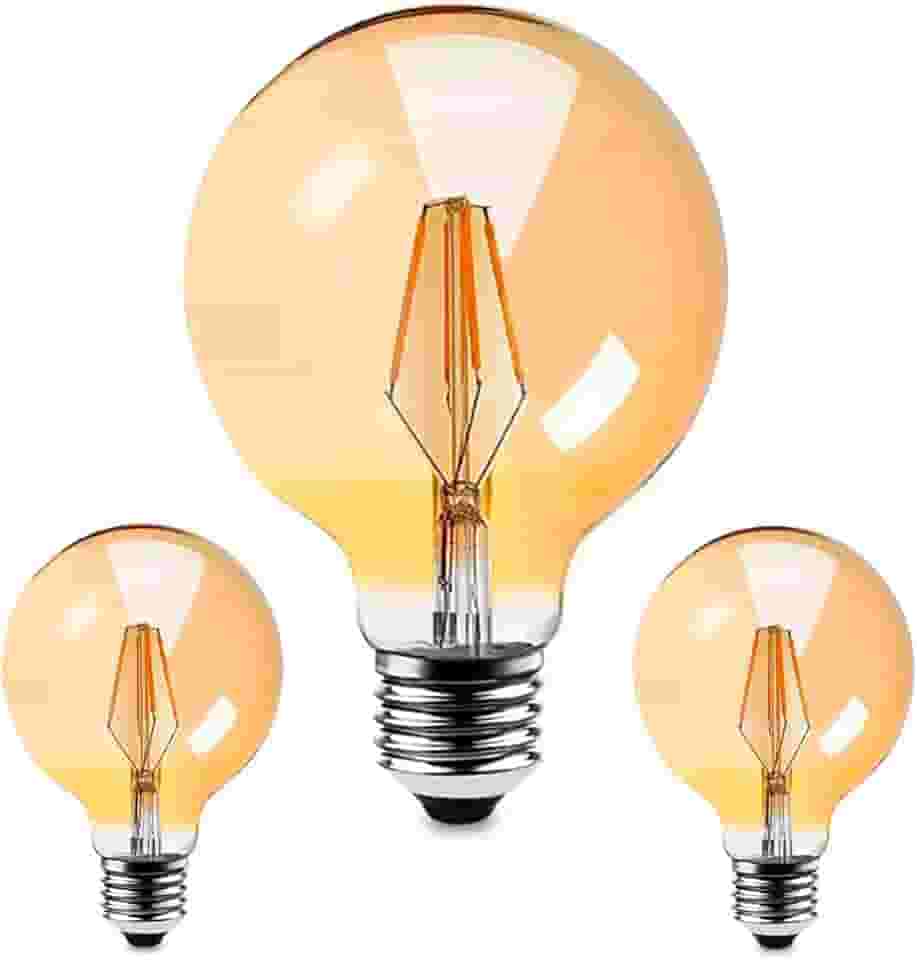 Kit 3 Lampada Filamento De Led G95 Retro Vintage E27 Bivolt Ambar Branco Quente 2200k