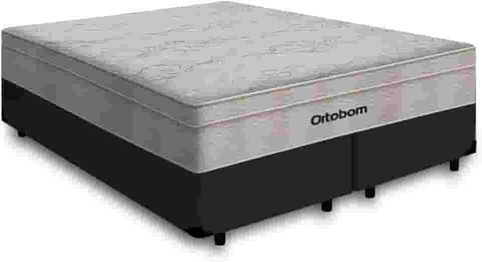 Cama Box Queen Preta + Colchão De Molas Ensacadas - Ortobom - AirTech SpringPocket 158x198x60cm