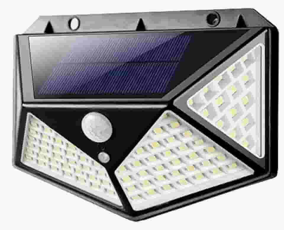 Refletor Solar 100 LEDs com Placa Fotovoltaica e Sensor Fotocélula para Parede Jardim Piscina Escada