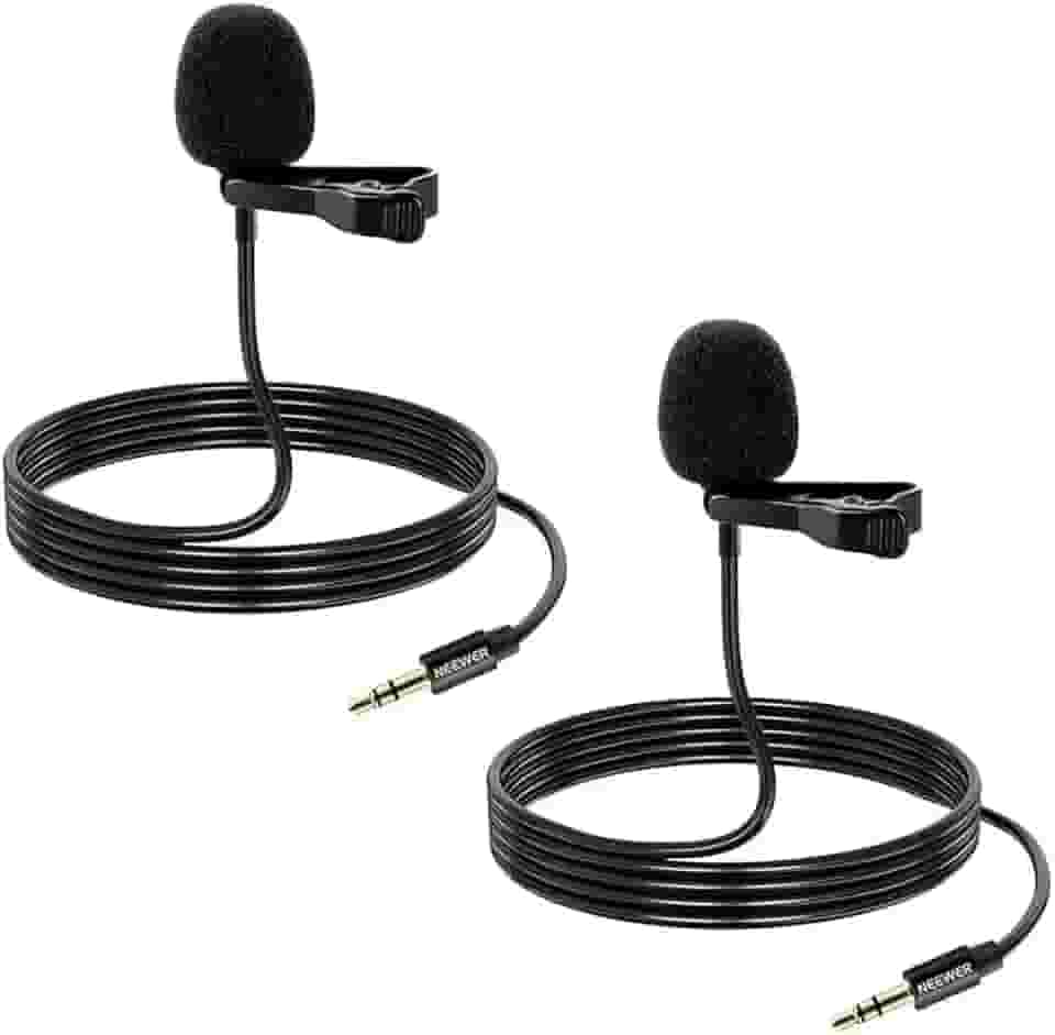 Microfone de Lapela Lavalier Condensador Omnidirecional 3.5mm TRS - Kit 2 Microfones Profissionais para Celular, Câmera, Gravação de Áudio, Vlogs, YouTube e Entrevistas