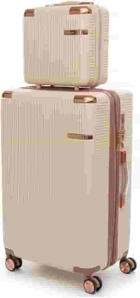 Mala de Bordo 10kg Premium Luxo Expansível com Frasqueira Kit Viagem Aprovada ANAC Bagagem de Mão ABS Rígido Bege Nude Off White 4 Rodas 360° Cadeado TSA AntiFurto Leve e Resistente