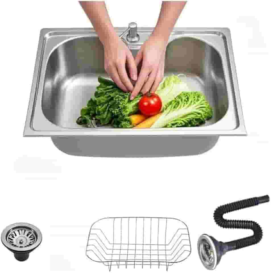 Cuba Gourmet Inox 304 para Cozinha com Acessórios | Pia Quadrada Escovada com Sistema Antirruído | Instalação Embutir ou Sobrepor (50 * 40 * 21CM(Sem Dosador Limpeza)