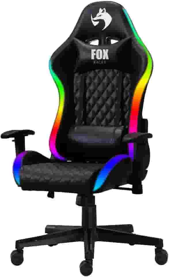 Cadeira Gamer Fox Racer até 130kgs com RGB e Iluminação LED com almofadas Reclinável Preta