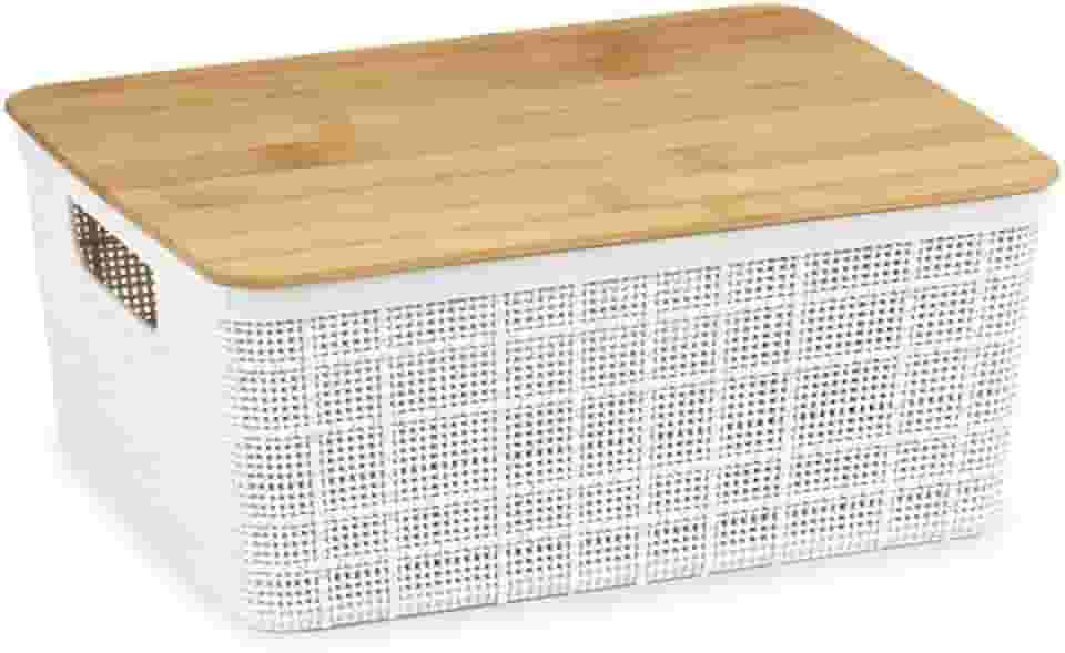 Oikos - Caixa Organizadora 4L com Tampa de Bambu Branca