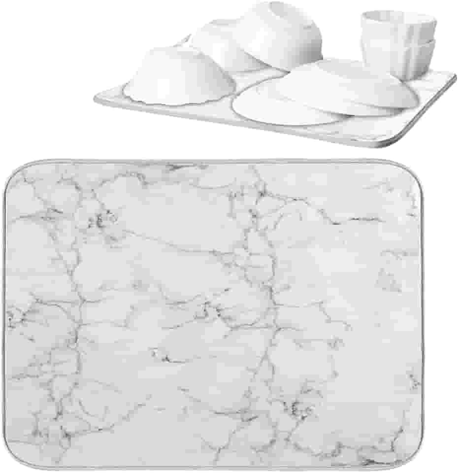 Tapete Escorredor de Louça Feito em Terra Diatomácea Com Desenho de Mármore Absorvente Antiderrapante Rápida Secagem Protege a Pia Ideal para Pratos Copos e Utensílios