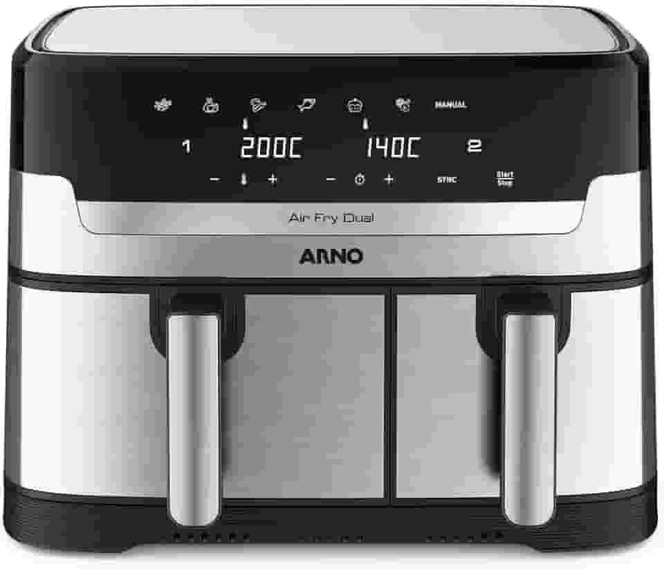 Fritadeira Sem Óleo Air Fryer Arno Dual 8,3L AFD2, 1800W, Inox e Preta, Cestos Duplos Independentes, Função SYNC, Painel Digital, 110V