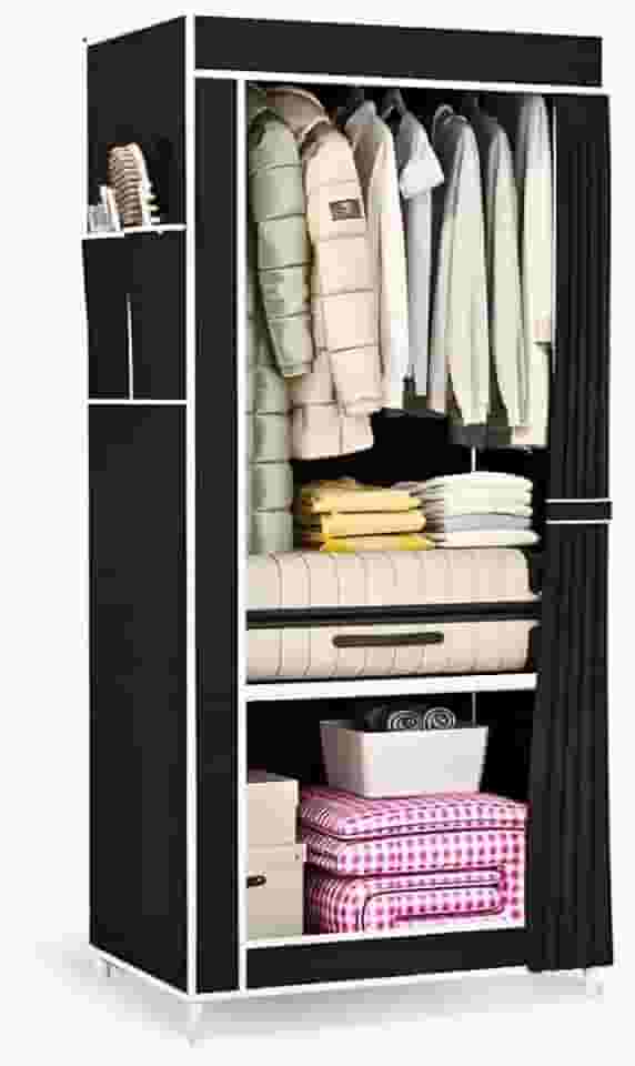 Armário Organizador Guarda Roupa Dobrável. A solução perfeita para o seu Closet! 1 Porta, Portátil, Multiuso com Bolsos Laterais - Preto