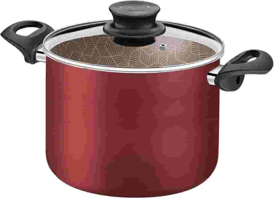 Caldeirão Tramontina Paris em Alumínio com Revestimento Interno e Externo em Antiaderente Starflon Max Vermelho com Tampa de Vidro 16 cm 2,1 L