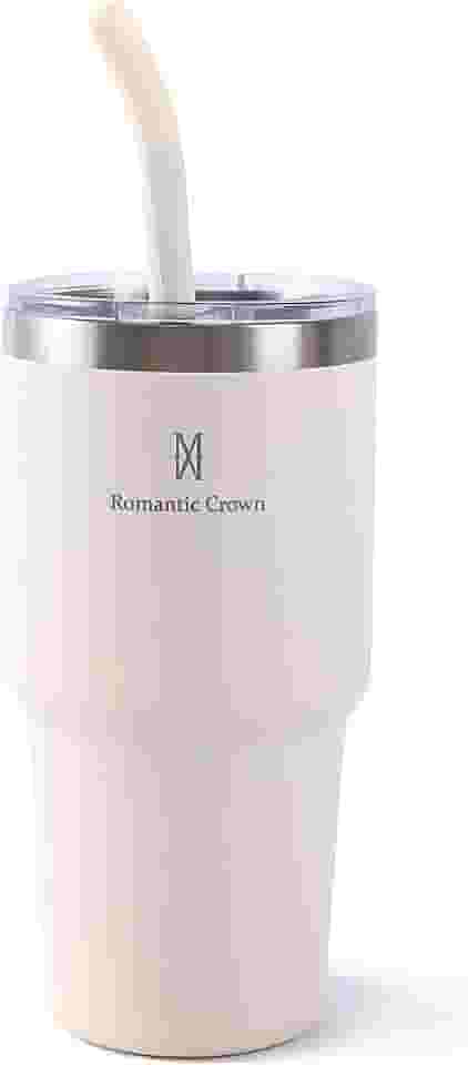 Copo Térmico de Aço Inoxidável 591ml, com Canudo e Tampa, Garrafa Termica Isolada a Vácuo Copos Garrafas Termo Pequeno Para Viagem Portátil, Para Água, Chá Gelado, Café, Smoothies e Muito Mais