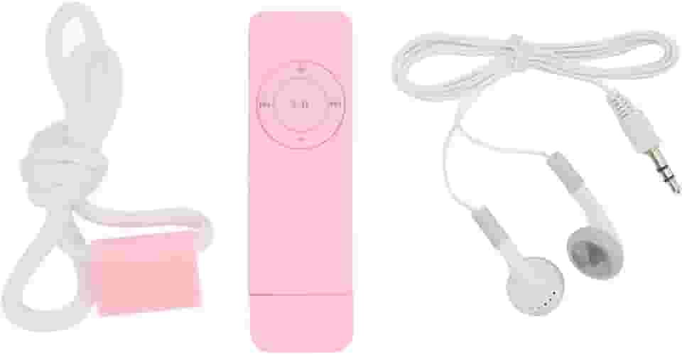 MP3 Player, Music Player portátil com fone de ouvido e cordão, som sem perdas, suporte até 64 GB, pequeno mp3 player para viagens esportivas (Rosa)