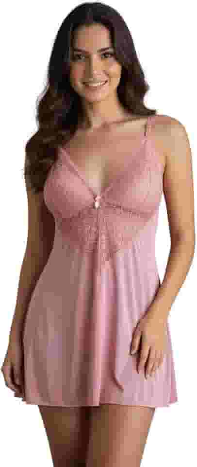 Camisola de microfibra com detalhe em renda embaixo do busto, sem bojo, sexy, linha noite, pijama