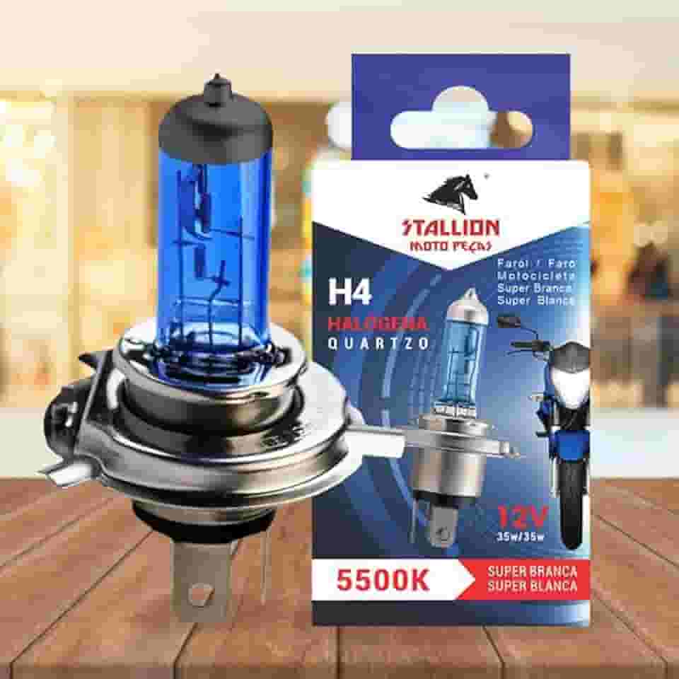 Lampada h4 Farol Moto 35w Super Branca 5500k Halogena Stallion Cavalinho Universal 125/160cc