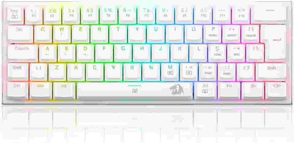TECLADO MECANICO GAMER REDRAGON ANIVIA BRANCO RGB COM SWITCH AZUL ABNT-2