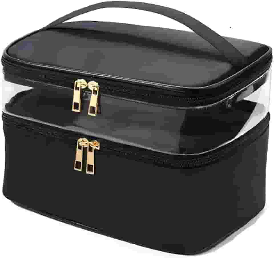 Necessaire Grande Viagem Divisória Maquiagem Make Cosméticos Bolsa Organizador Feminina Beleza Multiuso Frasqueira Bolsinha (Preto)