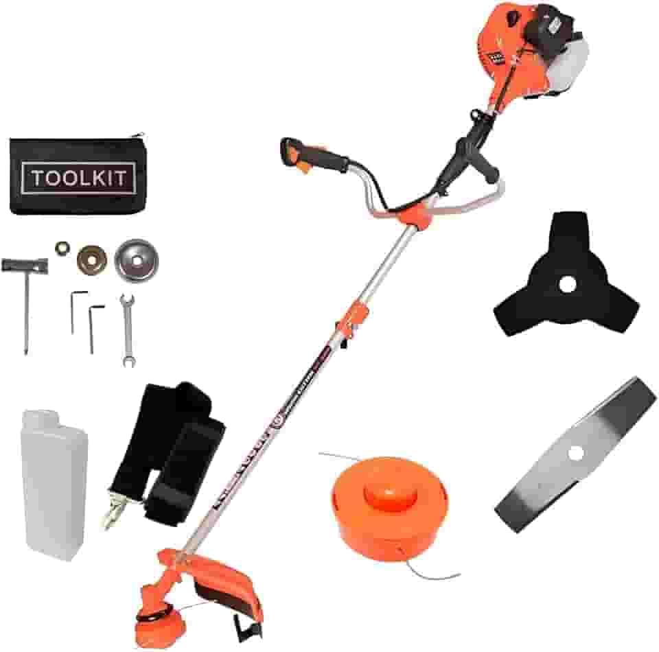Roçadeira Profissional 75CC Gasolina, Motor 2 Tempos 3HP, Disco de 2 Pontas, Lâmina Facão, Kit de Manutenção Rápida, Uso Contínuo, Profissional e Doméstico