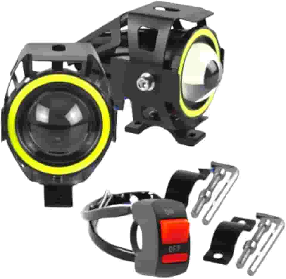 Par Farol de Milha Moto Angel Eyes U7 Led Auxiliar Branco Neblina Farolete 3 funções