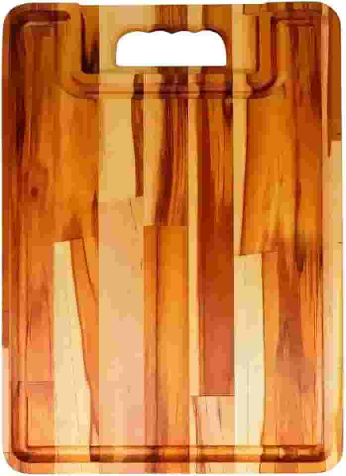 Tábua de Corte Carne em Madeira Moderna Teca para Churrasco, Legumes e Servir - Design Elegante e Resistente