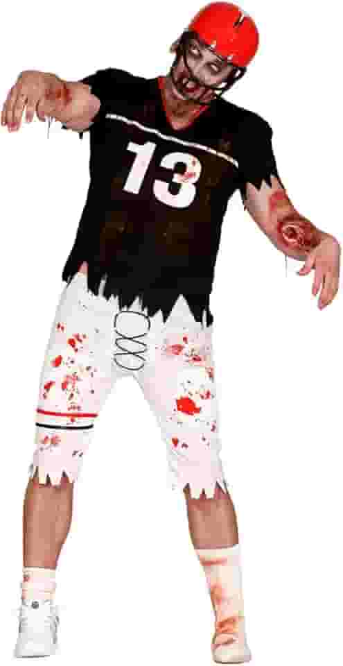 Fantasia Halloween Masculina Adulta Uniforme Jogador Futebol Americano Zumbi Camisa com Ombreira e Sangue