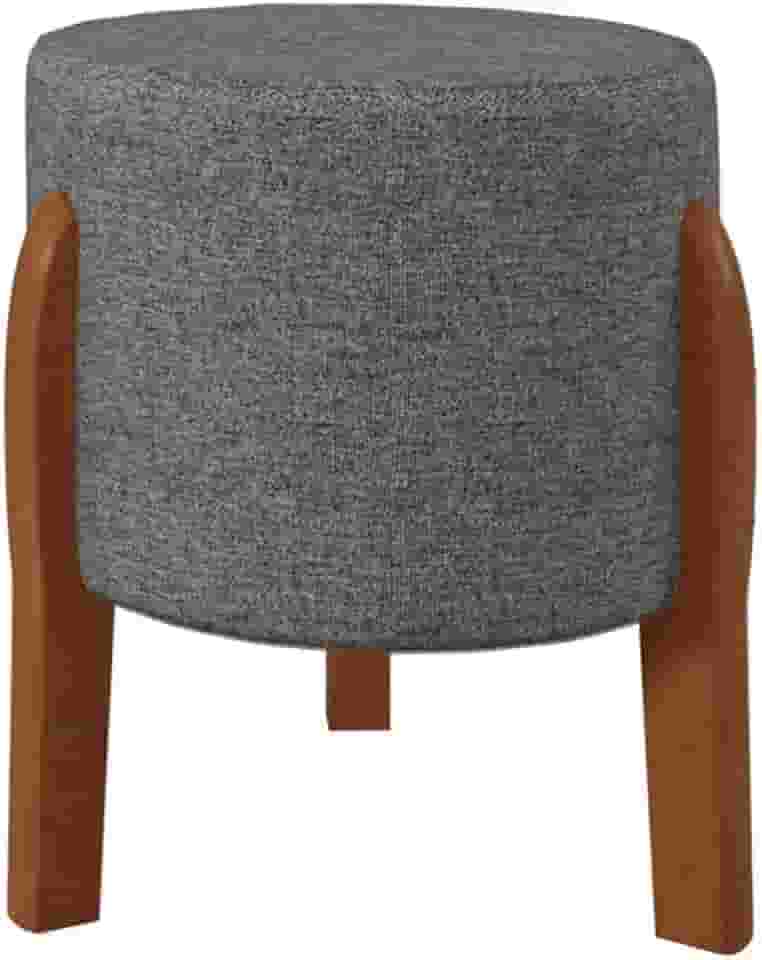 Kit 2 Puff Banquinho Redondo Decorativo Thor em Linho Pés Madeira Maciça Cor Cinza