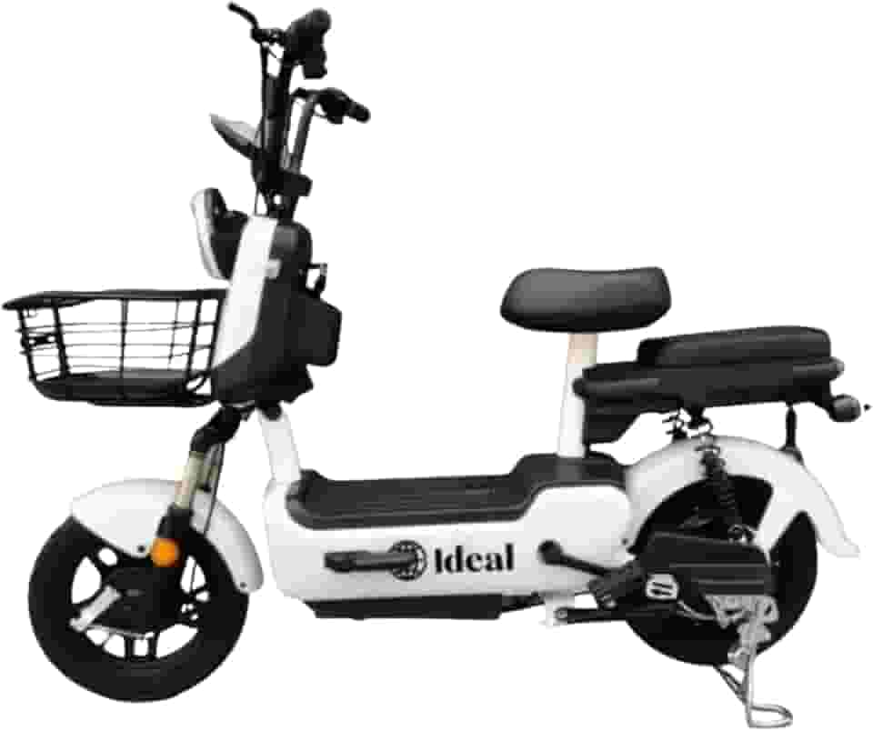 Bicicleta Elétrica 600W, Scooter Urbana Branca e Preta, Banco Duplo com Encosto, Motor 36V/48V, Velocidade Máxima 32 km/h, Aro 14, Painel Digital