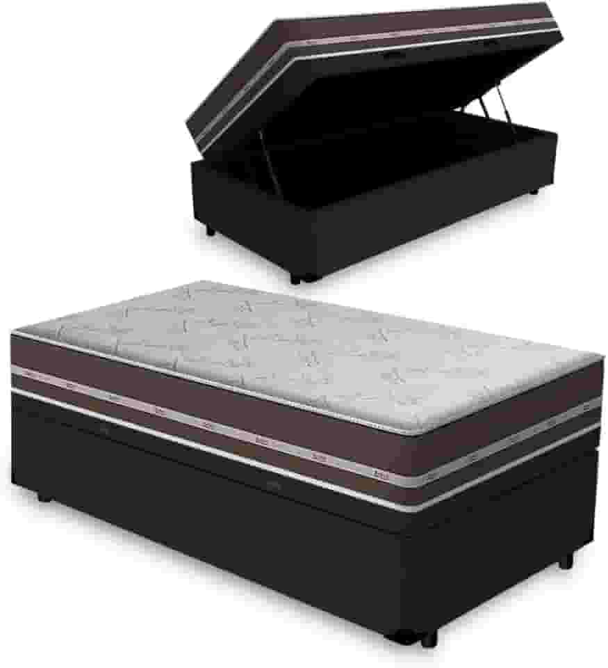 Cama Box com Baú Solteiro King + Colchão de molas - Anjos - Classic Superlastic 96cm