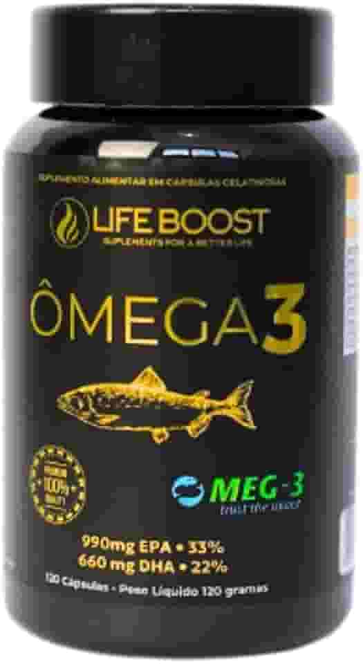 Ômega 3 Life Boost 120 Cápsulas | Ultra Concentrado com Selo MEG-3® de Pureza | Sem Gosto de Peixe