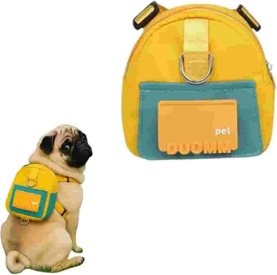 Coleira mochila com guia para cães. Com dispensador de saquinhos para fezes. Ajustável para cães pequeno e médio porte – ideal para viagens, trilhas e passeios diários. (Amarelo)