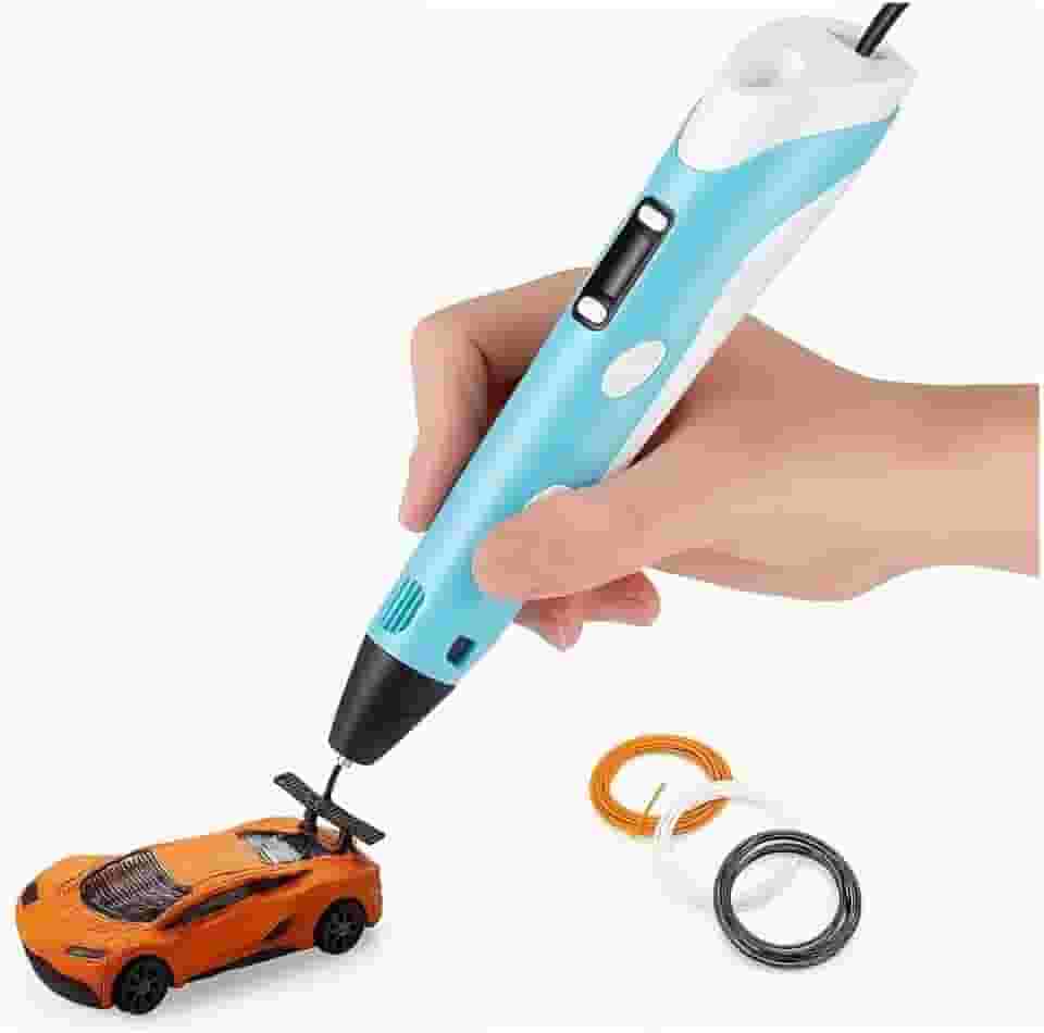 Caneta 3D Profissional com Tela LCD, Compatível com Filamentos PLA e ABS, Carregamento USB, Azul, para Desenho e Impressão 3D