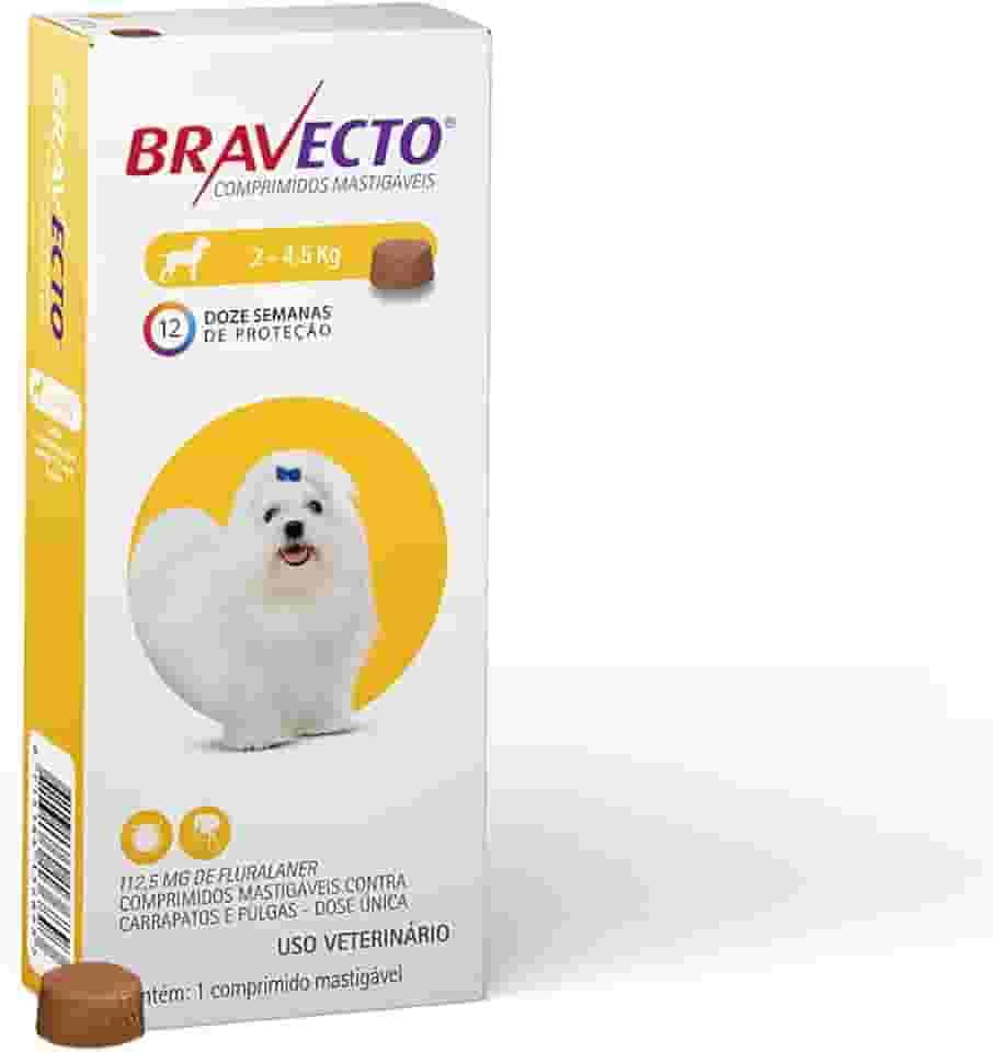 Bravecto® Cães 112,5mg Antipulgas e Carrapatos Cães de 2 a 4,5kg 1 Comp. Mastigável MSD Saúde Animal
