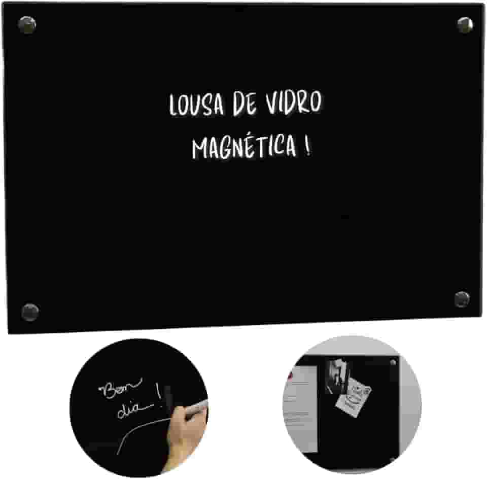Lousa de vidro magnética (Preta, 80x60)