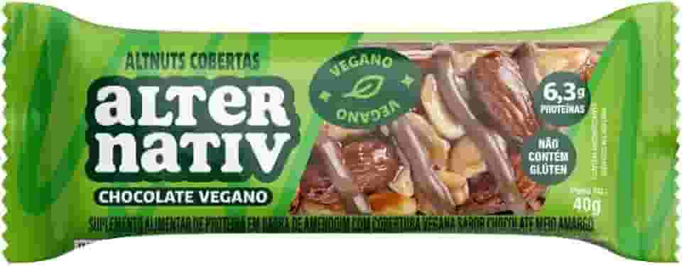 Alternativ Barra Castanha Chocolate Vegano – 40g, 100% Castanhas Inteiras, Fonte de Proteína e Fibras