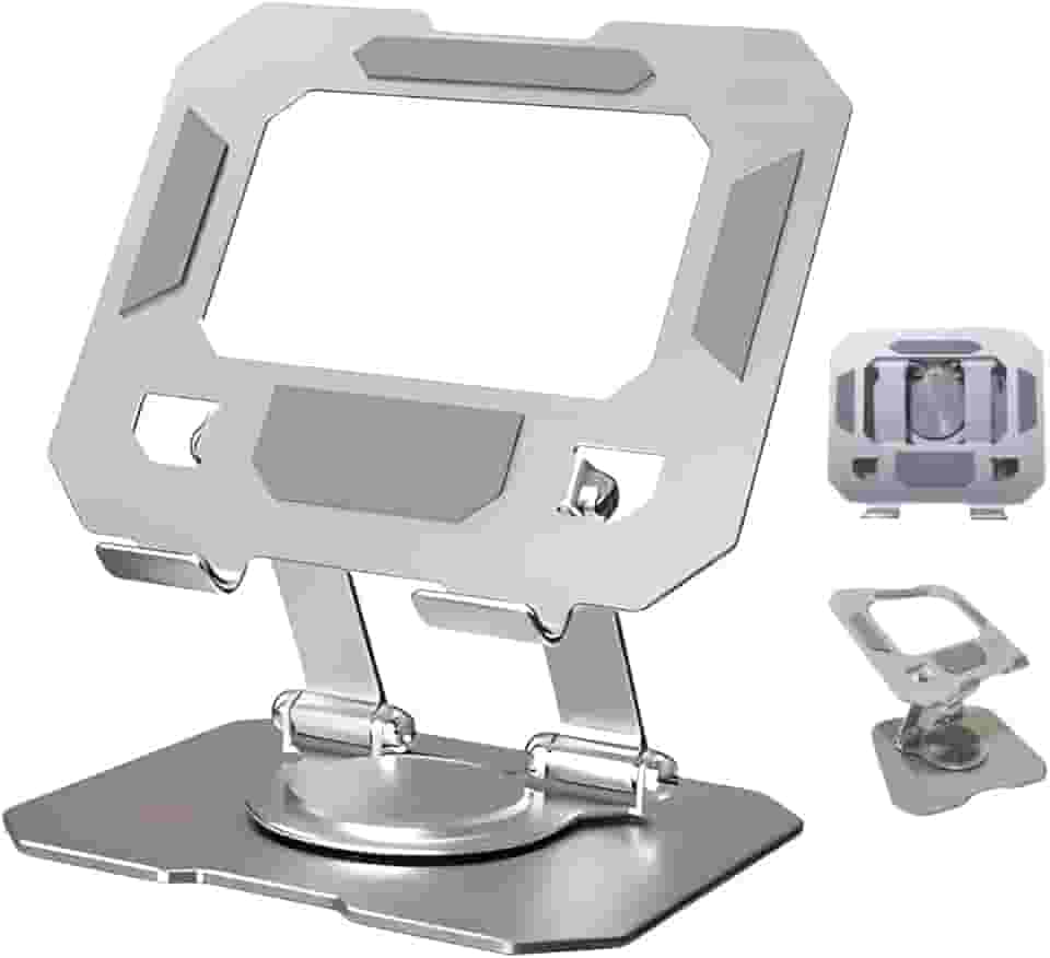 Suporte Premium para Tablet em Aço Carbono, Articulado Ajustável, Base Rotativa 360°, Antiderrapante, Dobrável, Compatível com iPad e Tablets 7" a 13"