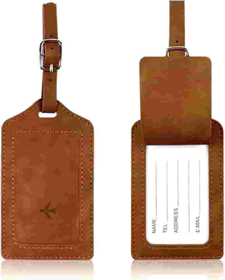 Tag De Mala Couro Para Identificação De Bagagem, Fecho De Fivela, Com Capa De Privacidade, Etiqueta De Bagagem De Couro Para Malas, Resistente E Durável – HEISIL (MARROM)