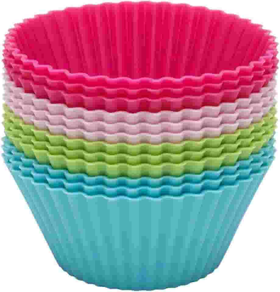 Combo 12 Formas de Silicone Redonda para Mini Cupcake e Muffin Premium, Multicor, Resistente e Durável, Ideal para Micro-ondas, Forno e Airfryer (1)