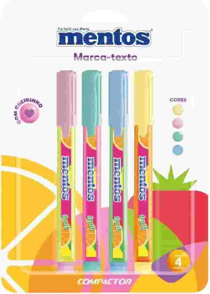 Caneta Marca Texto, Compactor, Mentos, Com Cheiro, 4 Cores