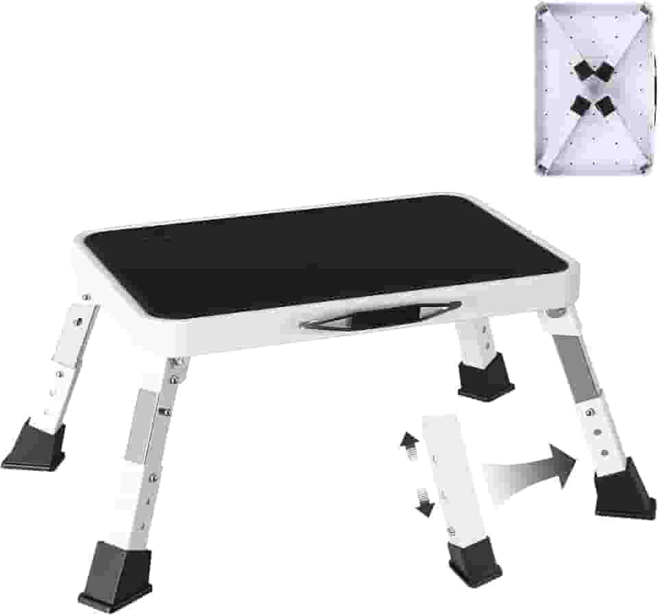 Escada De Degrau Para Trailer Dobrável, Ajustável Em Altura, De Metal Resistente E Estável, Com Plataforma Antiderrapante, Escada De Degrau Para Trailer Com Pés De Borracha Antiderrapantes, F