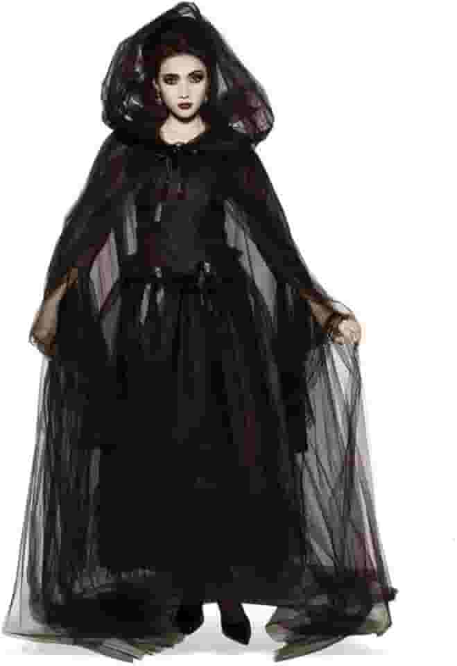 Fantasias femininas assustadoras de Halloween, fantasia de noiva fantasma, vestido preto, conjunto de capa de vampiro diabo Terror Terror