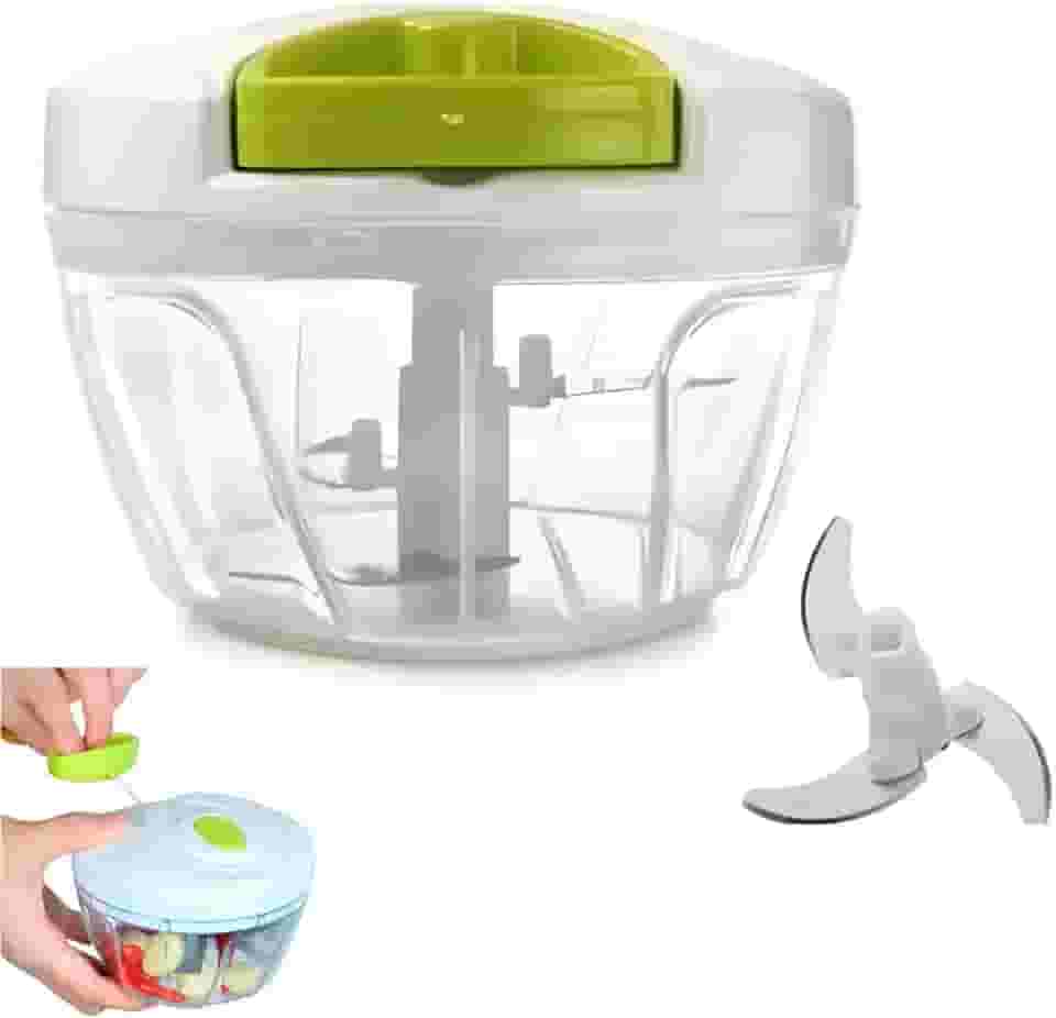 Processador Manual de Alimentos, Verde e Branco, Acrílico, 500ML, 3 Lâminas de Alumínio, Desmontável, Para Temperos e Alimentos